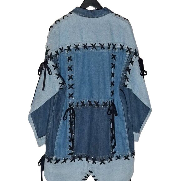 Dolce & Gabbana Blue Denim Patchwork Laced-up Shirt Jacket - Picture 3 of 13